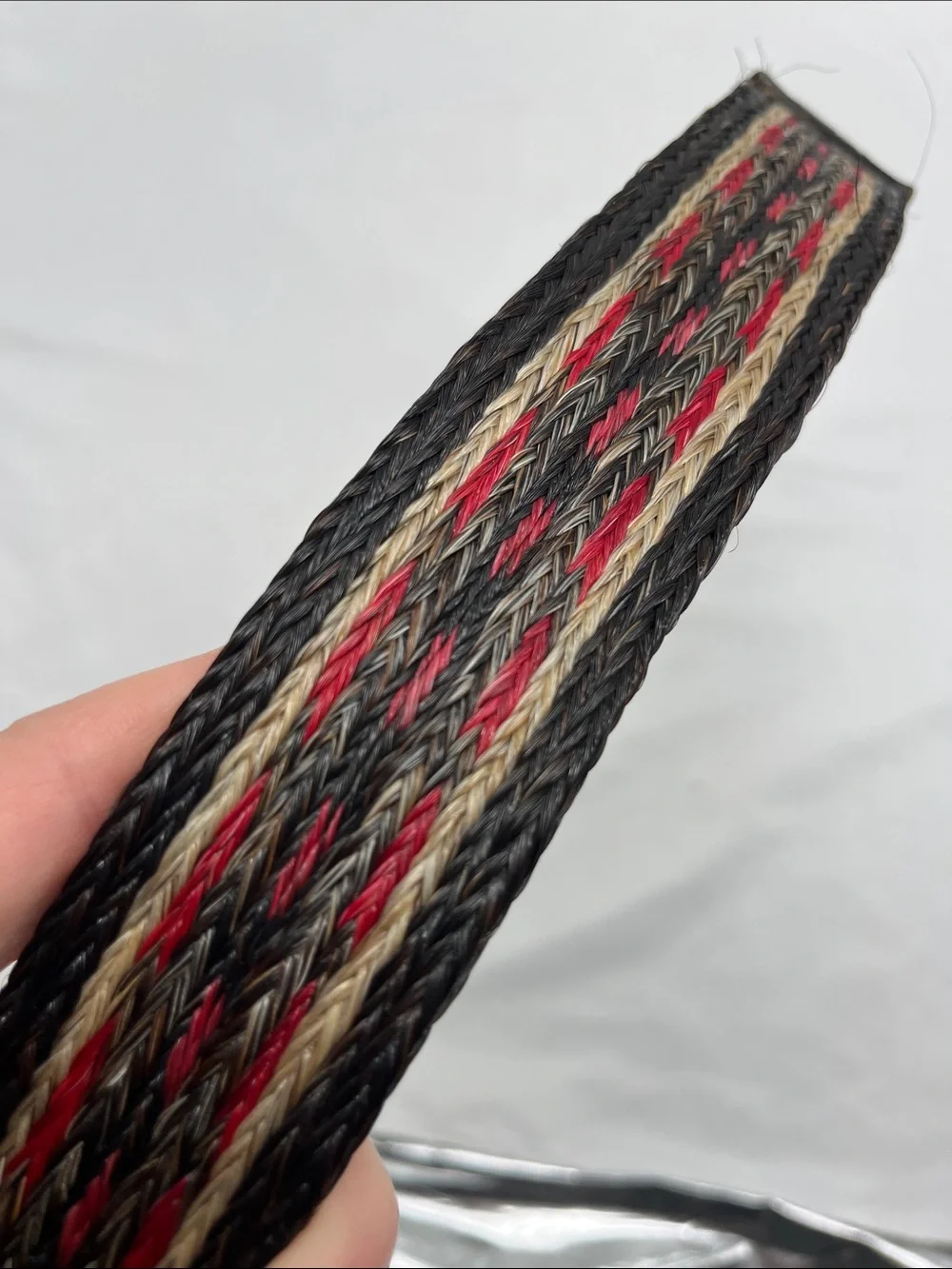 Black and Red Braided Straw Belt with Floral Details